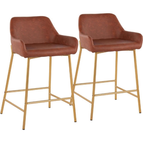 Daniella 24" Counter Stool in Camel Leatherette & Gold Metal (Set of 2)